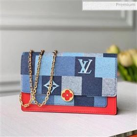 Louis Vuitton Flower Chain Wallet WOC in Damier Monogram Denim Canvas M69036 Blue/Red 2020 (KI-20031109)