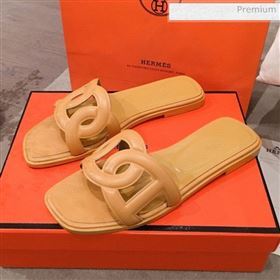 Hermes Aloha Calfskin Fringe Flat Slide Sandal Yellow 2020 (KL-20031412)