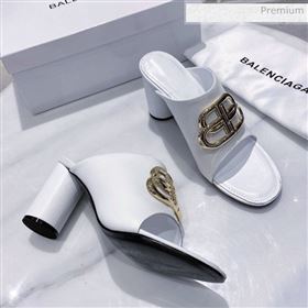 Balenciaga Oval BB Calfskin High-Heel Mules Slide Sandal White/Gold 2020 (DLY-20031416)