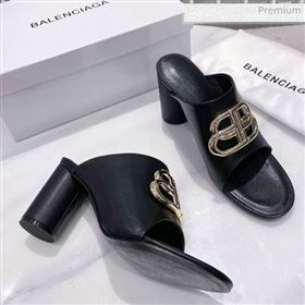 Balenciaga Oval BB Calfskin High-Heel Mules Slide Sandal Black/Gold 2020 (DLY-20031417)