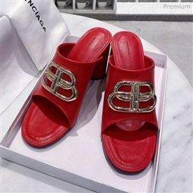 Balenciaga Oval BB Calfskin High-Heel Mules Slide Sandal Red/Gold 2020 (DLY-20031418)