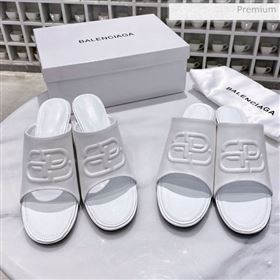 Balenciaga Oval BB Calfskin Heel Mules Slide Sandal All White 2020 (DLH-20031430)