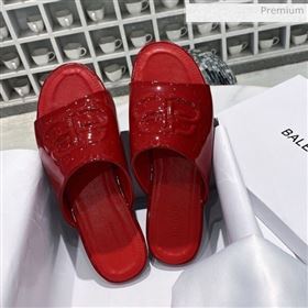 Balenciaga Oval BB Patent Leather Flat Mules Slide Sandal All Red 2020 (DLY-20031425)