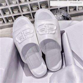 Balenciaga Oval BB Calfskin Flat Mules Slide Sandal All White 2020 (DLY-20031421)