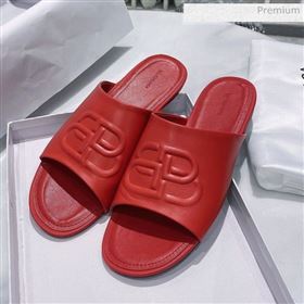 Balenciaga Oval BB Calfskin Flat Mules Slide Sandal All Red 2020 (DLY-20031423)