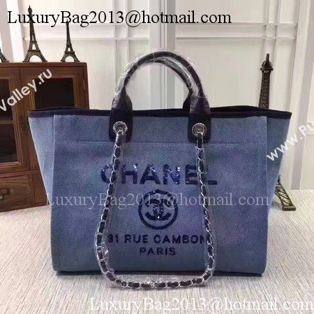 Chanel Canvas Tote Shopping Bag A68046 Blue