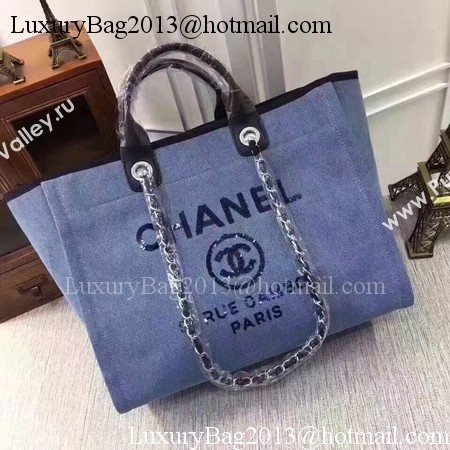 Chanel Canvas Tote Shopping Bag A68046 Blue