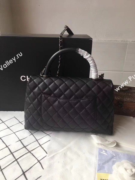 Chanel Classic Black Top Handle Bag Black Original Leather A92292 Silver