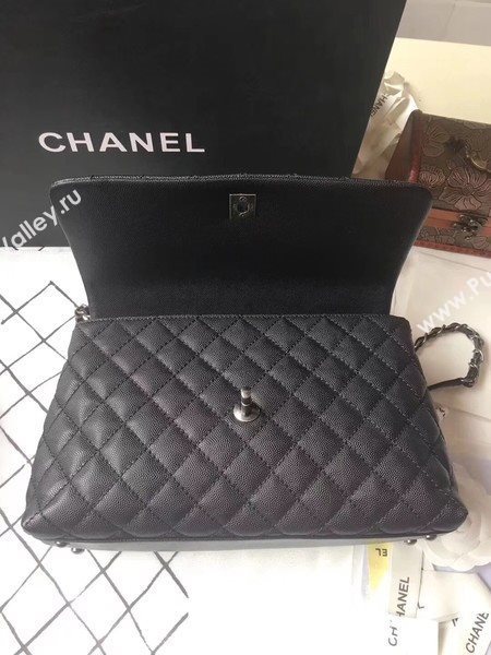 Chanel Classic Black Top Handle Bag Black Original Leather A92292 Silver