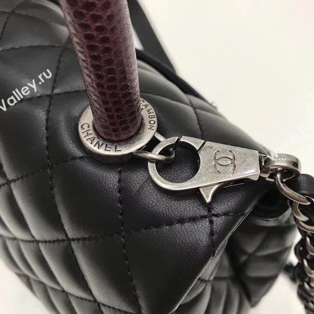 Chanel Classic Red Top Handle Bag Original Leather A92991 Black