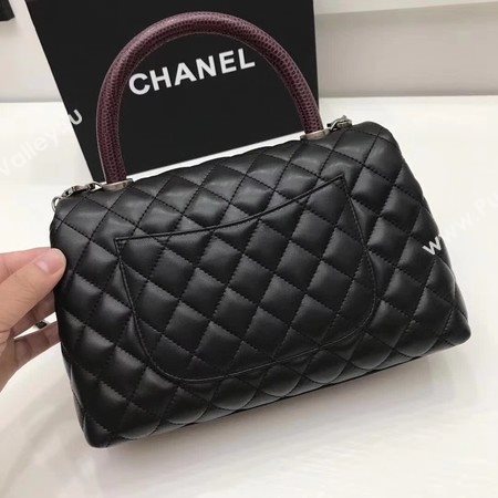 Chanel Classic Red Top Handle Bag Original Leather A92991 Black
