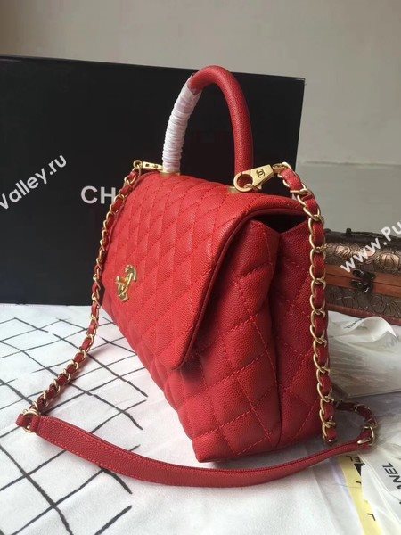 Chanel Classic Red Top Handle Bag Red Original Leather A92292 Gold