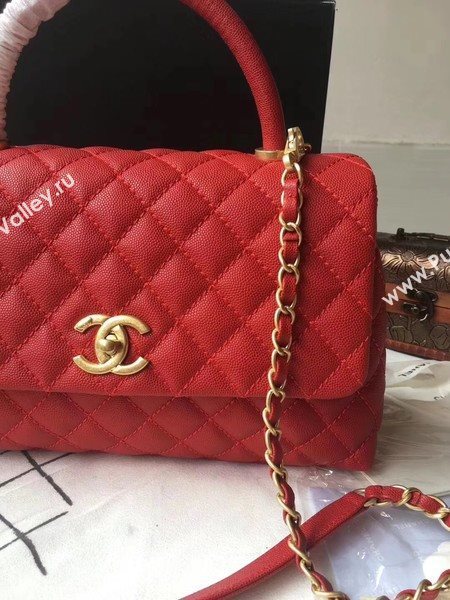 Chanel Classic Red Top Handle Bag Red Original Leather A92292 Gold