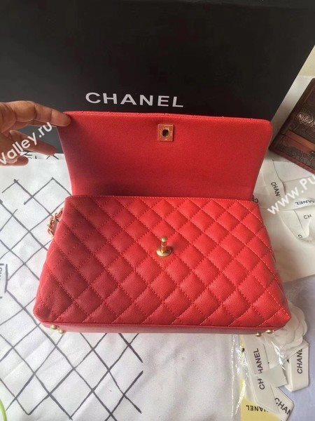 Chanel Classic Red Top Handle Bag Red Original Leather A92292 Gold