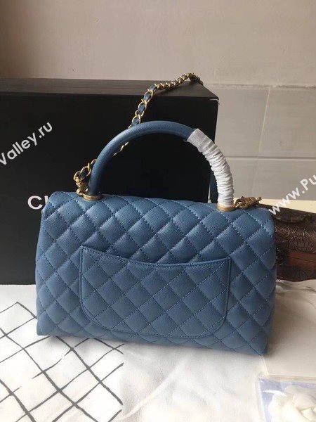 Chanel Classic Top Handle Bag Blue Original Leather A92292 Gold