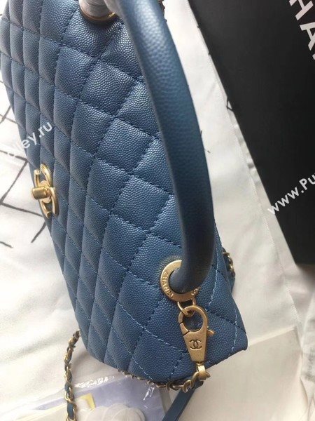 Chanel Classic Top Handle Bag Blue Original Leather A92292 Gold