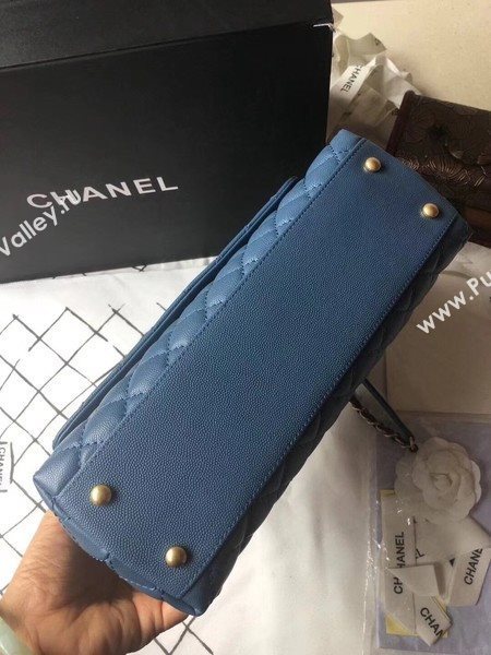 Chanel Classic Top Handle Bag Blue Original Leather A92292 Gold