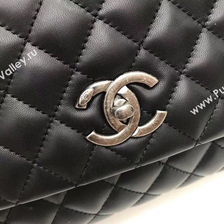 Chanel Classic Top Handle Bag Black Original Leather A92991 Silver