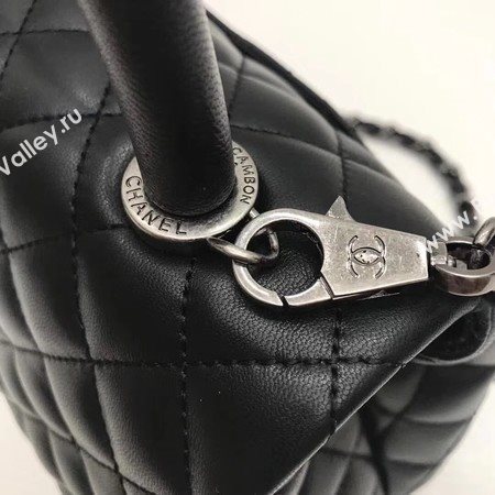 Chanel Classic Top Handle Bag Black Original Leather A92991 Silver