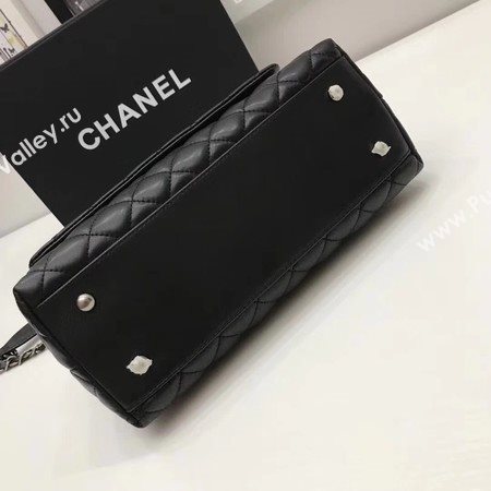 Chanel Classic Top Handle Bag Black Original Leather A92991 Silver
