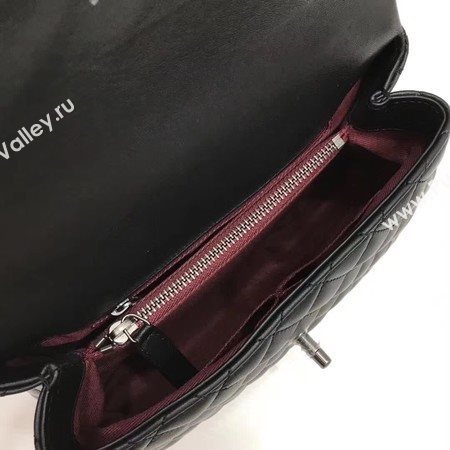 Chanel Classic Top Handle Bag Black Original Leather A92991 Silver