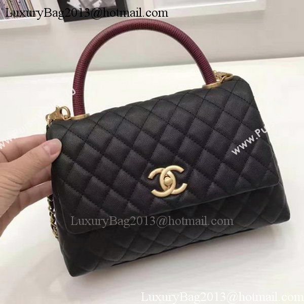 Chanel Classic Top Handle Bag Black Sheepskin Leather A92991 Silver