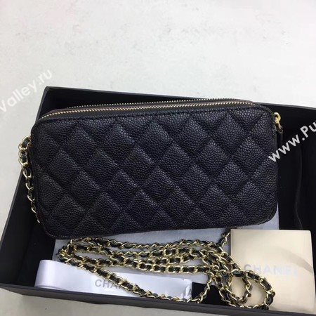 Chanel Shoulder Bag Black Cannage Pattern Leather CHA6845 Gold
