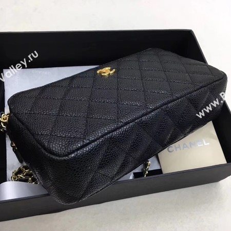 Chanel Shoulder Bag Black Cannage Pattern Leather CHA6845 Gold