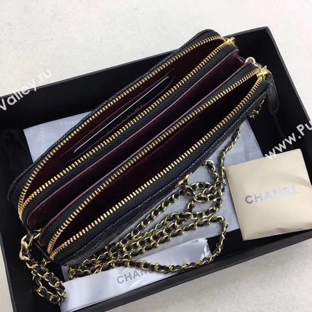 Chanel Shoulder Bag Black Cannage Pattern Leather CHA6845 Gold