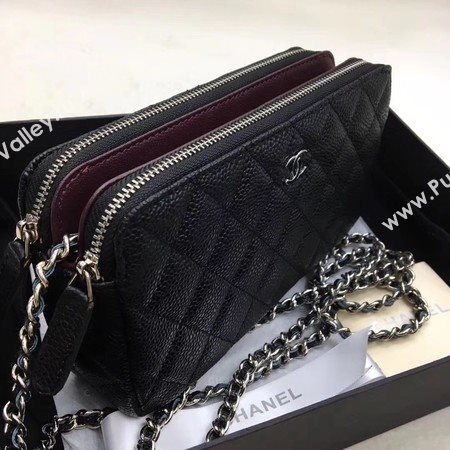 Chanel Shoulder Bag Black Cannage Pattern Leather CHA6845 Silver