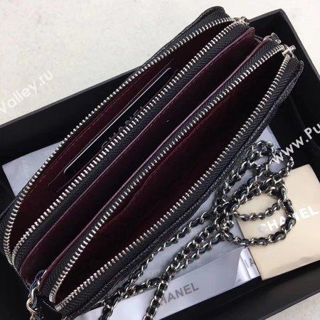 Chanel Shoulder Bag Black Cannage Pattern Leather CHA6845 Silver