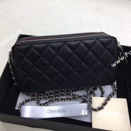 Chanel Shoulder Bag Black Cannage Pattern Leather CHA6845 Silver