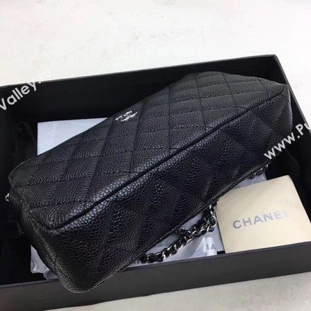 Chanel Shoulder Bag Black Cannage Pattern Leather CHA6845 Silver
