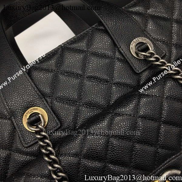 Chanel Tote Shopper Bag Sheepskin Leather A6689 Black