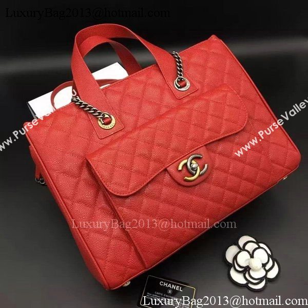 Chanel Tote Shopper Bag Sheepskin Leather A6689 Red