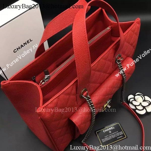 Chanel Tote Shopper Bag Sheepskin Leather A6689 Red