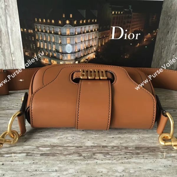 Christin Dior Calfskin Leather Shoulder Bag A0651 Brown