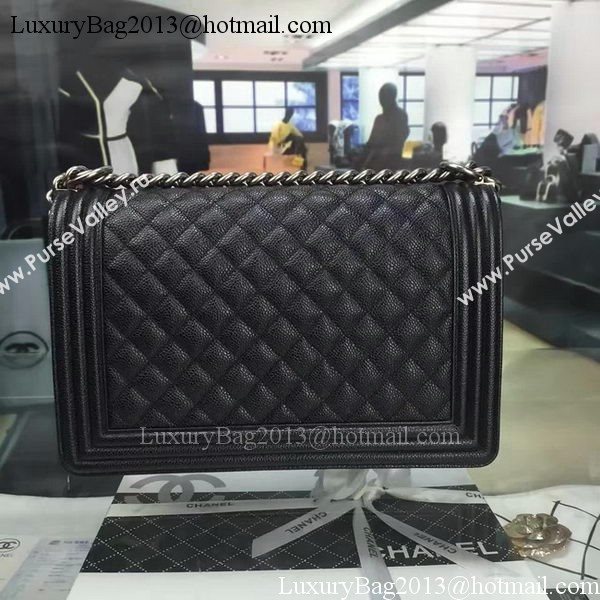 Boy Chanel Flap Bags Original Black Cannage Pattern A67088 Silver