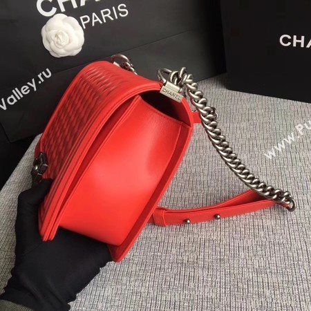 Boy Chanel Flap Bags Original Sheepskin Leather A67088 Red