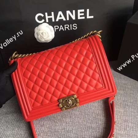 Boy Chanel Flap Bags Original Sheepskin Leather A67088 Red