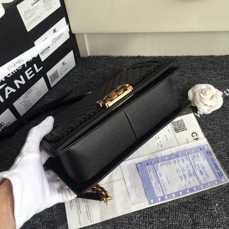 Boy Chanel Flap Bag Original Chevron Leather A67086 Black