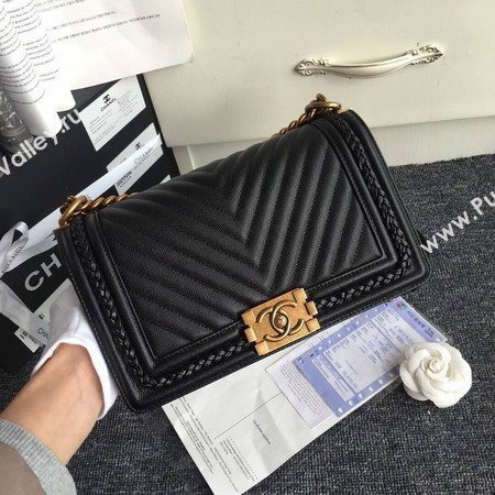 Boy Chanel Flap Bag Original Chevron Leather A67086 Black