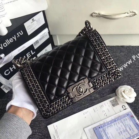 Boy Chanel Flap Shoulder Bag Sheepskin Leather A67085 Black