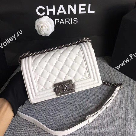 Boy Chanel Flap Shoulder Bag Sheepskin Leather A67085 White