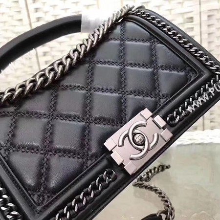 Boy Chanel Top Flap Bag Original Chevron Sheepskin A67085 Black