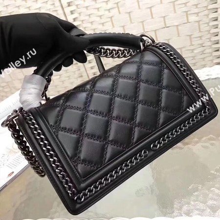 Boy Chanel Top Flap Bag Original Chevron Sheepskin A67085 Black