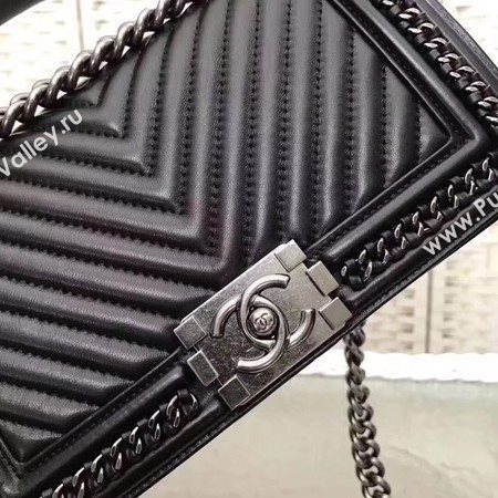 Boy Chanel Top Flap Bag Original Chevron Sheepskin A67088 Black