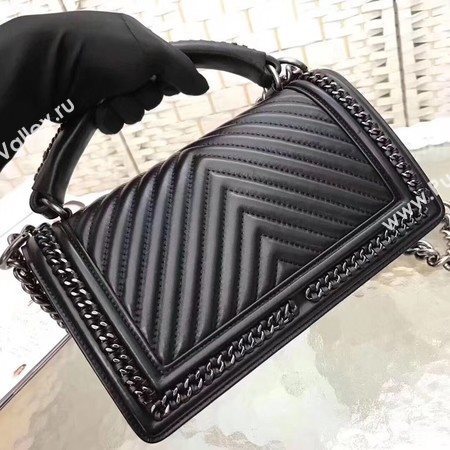 Boy Chanel Top Flap Bag Original Chevron Sheepskin A67088 Black