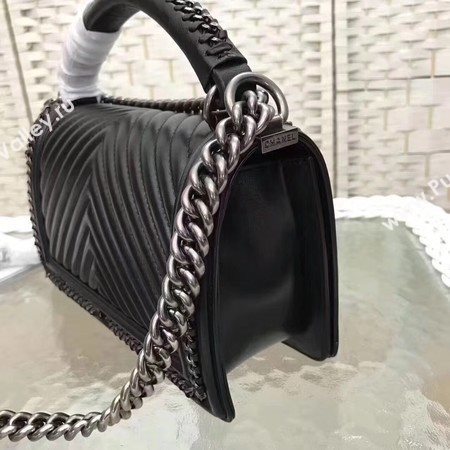 Boy Chanel Top Flap Bag Original Chevron Sheepskin A67088 Black