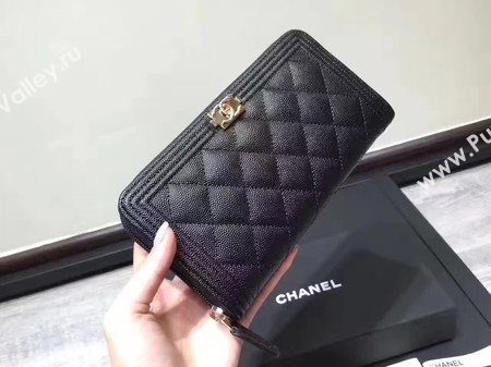 Boy Chanel Zip Around Wallet Black Cannage Pattern CHA5264 Gold